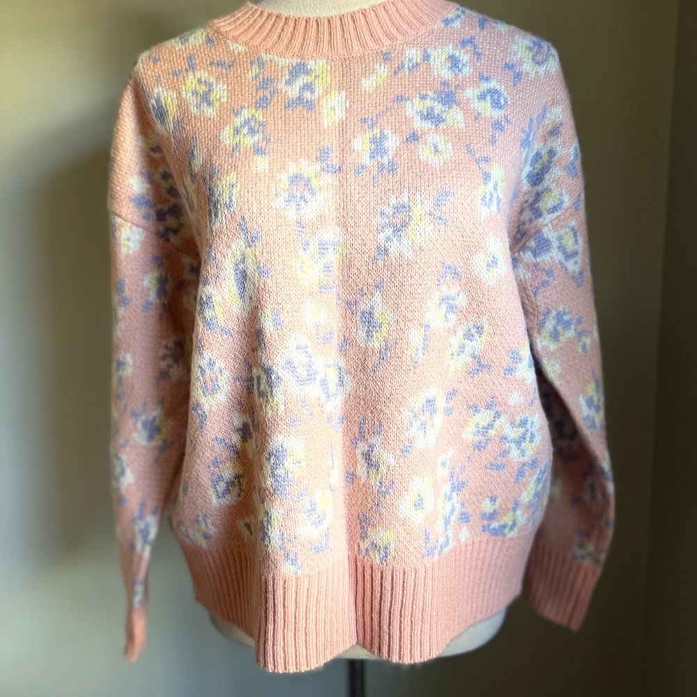 Pastel pink blue Floral Sweater boho cottage core fairy‎ floral "s/p" dainty y2k
